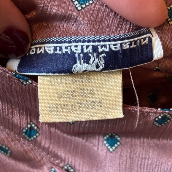 Vintage Victorian Dark Academia Top – Mauve Geometric Print Top – Long Sleeve - Picture 9 of 9